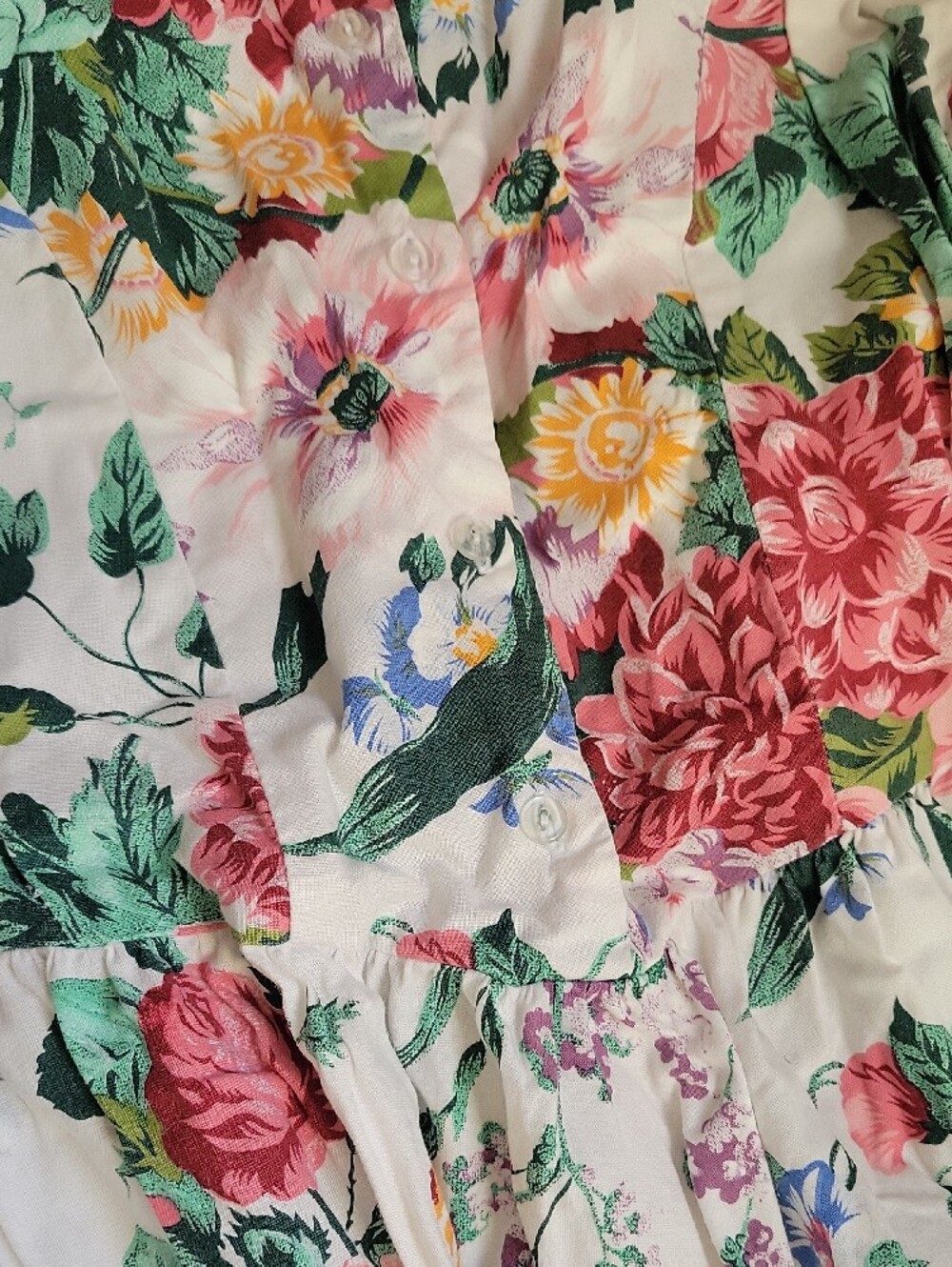 Vintage Floral Maxi Dress - White, Pink, Green - Picture 3 of 3